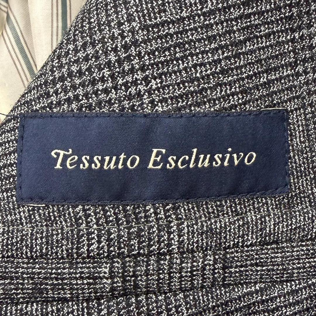 Excellent LARDINI suit Tessuto Esclusi Glen Plaid Boutonniere gray wool mens 46