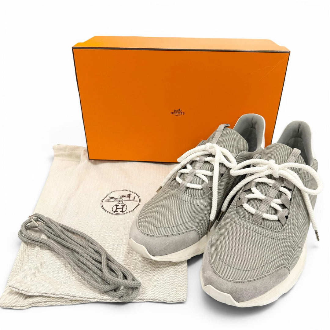 Great HERMES sneakers Miles Mixed materials technical gray Nylon mens 43