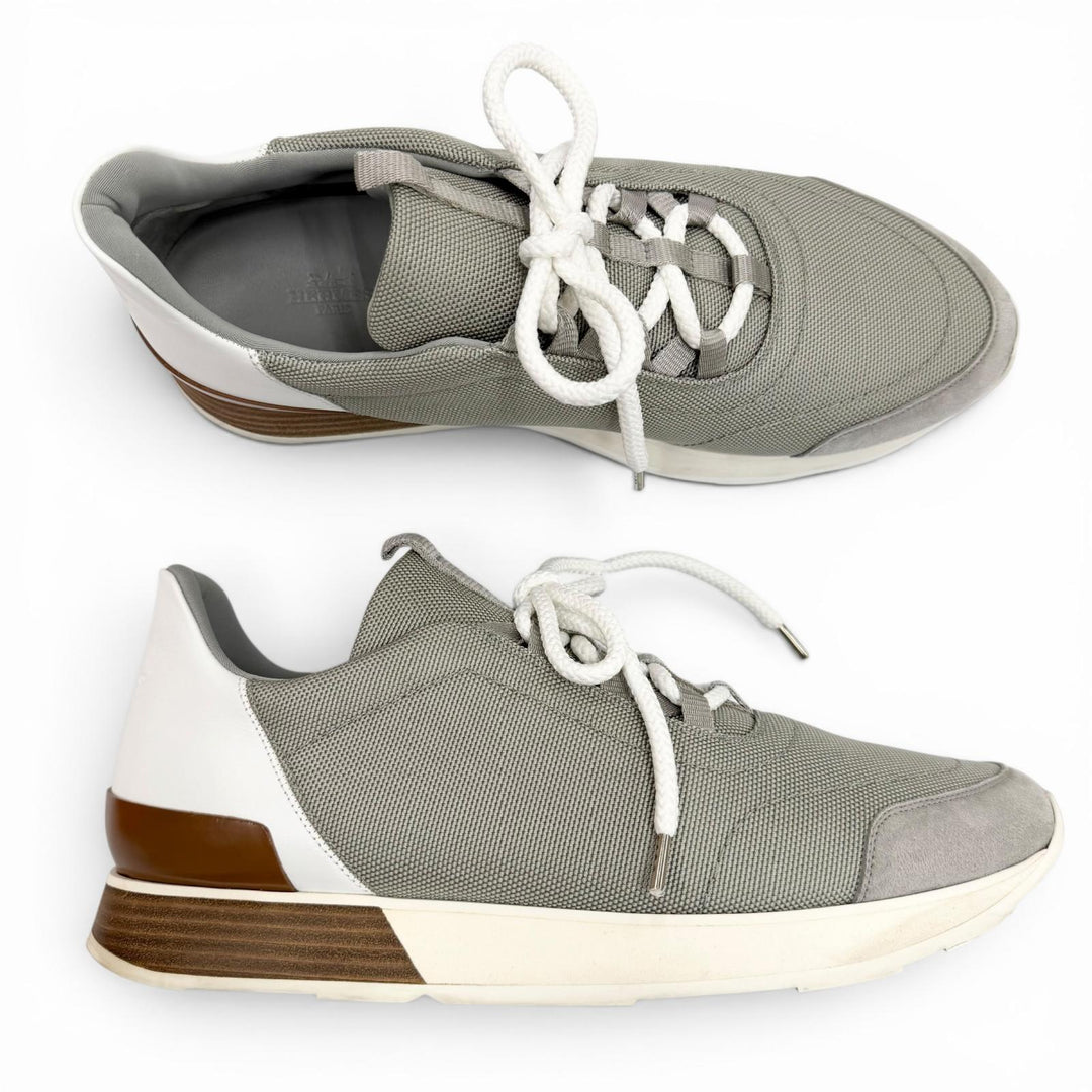 Great HERMES sneakers Miles Mixed materials technical gray Nylon mens 43