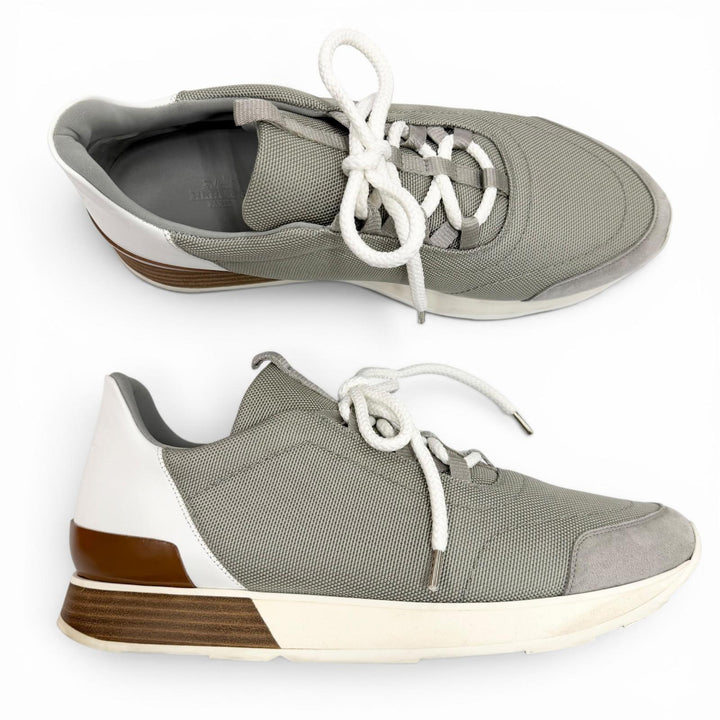 Great HERMES sneakers Miles Mixed materials technical gray Nylon mens 43