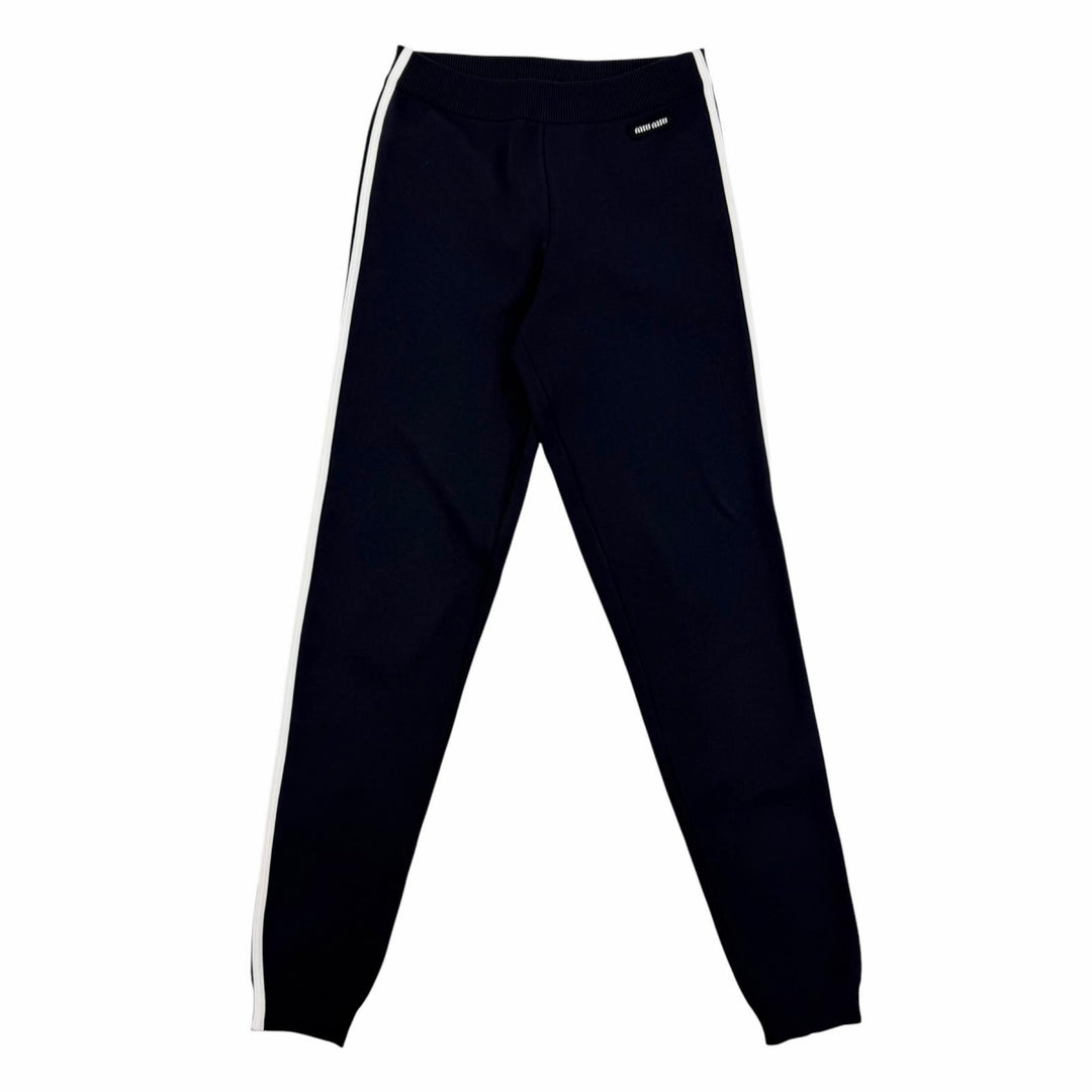 Excellent MIUMIU Pants Logo-printed technical fabric Dark navy Women 38 MMP274