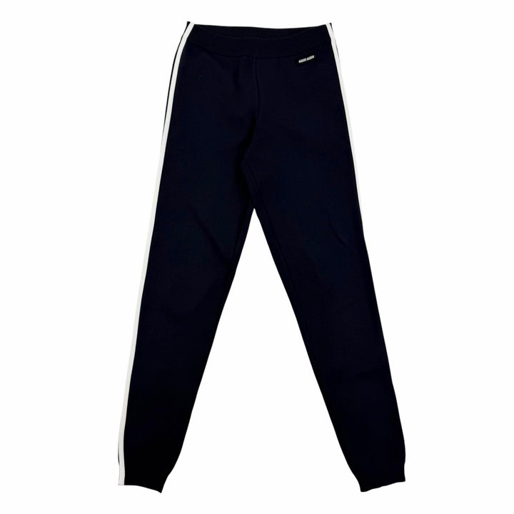Excellent MIUMIU Pants Logo-printed technical fabric Dark navy Women 38 MMP274