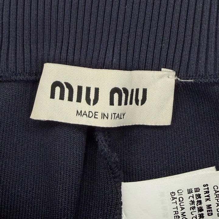 Excellent MIUMIU Pants Logo-printed technical fabric Dark navy Women 38 MMP274