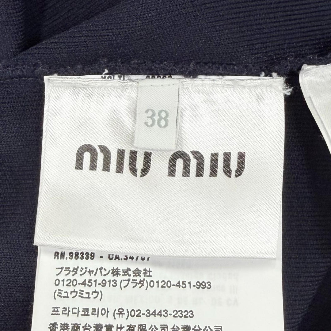 Excellent MIUMIU Pants Logo-printed technical fabric Dark navy Women 38 MMP274