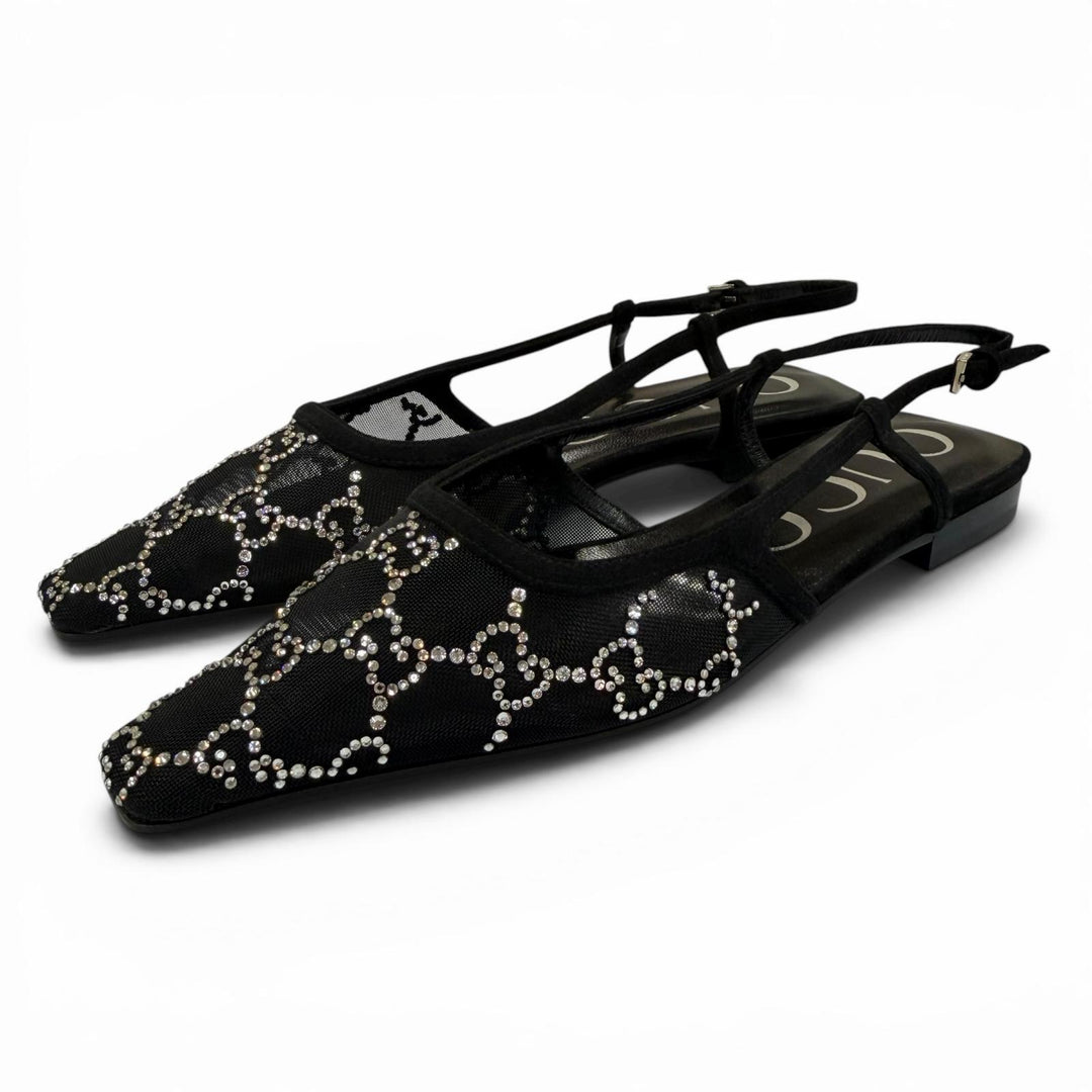 Pristine GUCCI pumps GG Crystal Slingback Flats black ー Women 35.5 771662