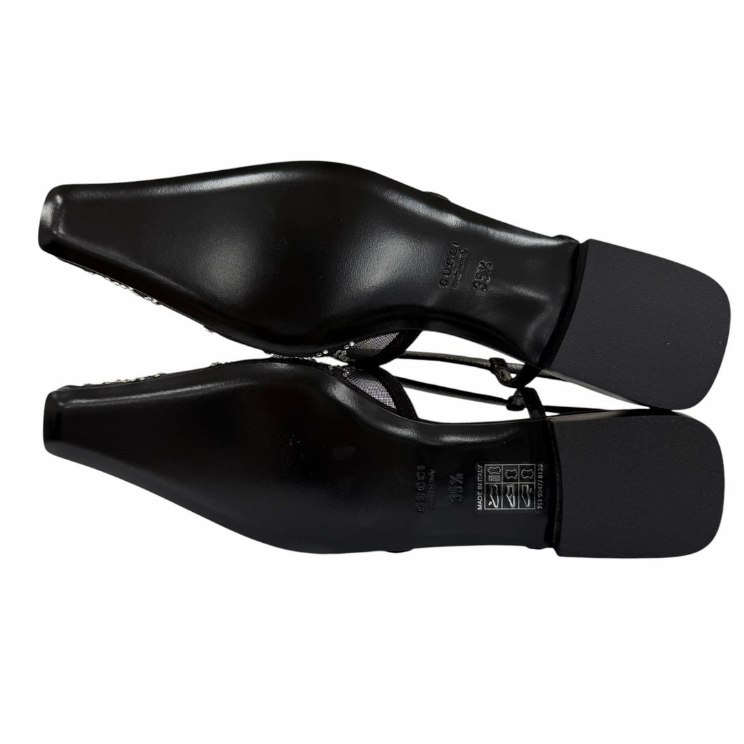 Pristine GUCCI pumps GG Crystal Slingback Flats black ー Women 35.5 771662