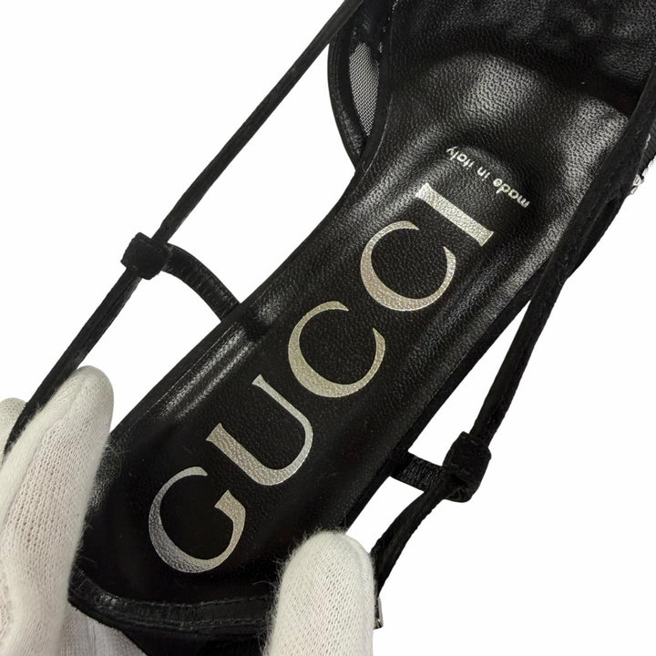 Pristine GUCCI pumps GG Crystal Slingback Flats black ー Women 35.5 771662