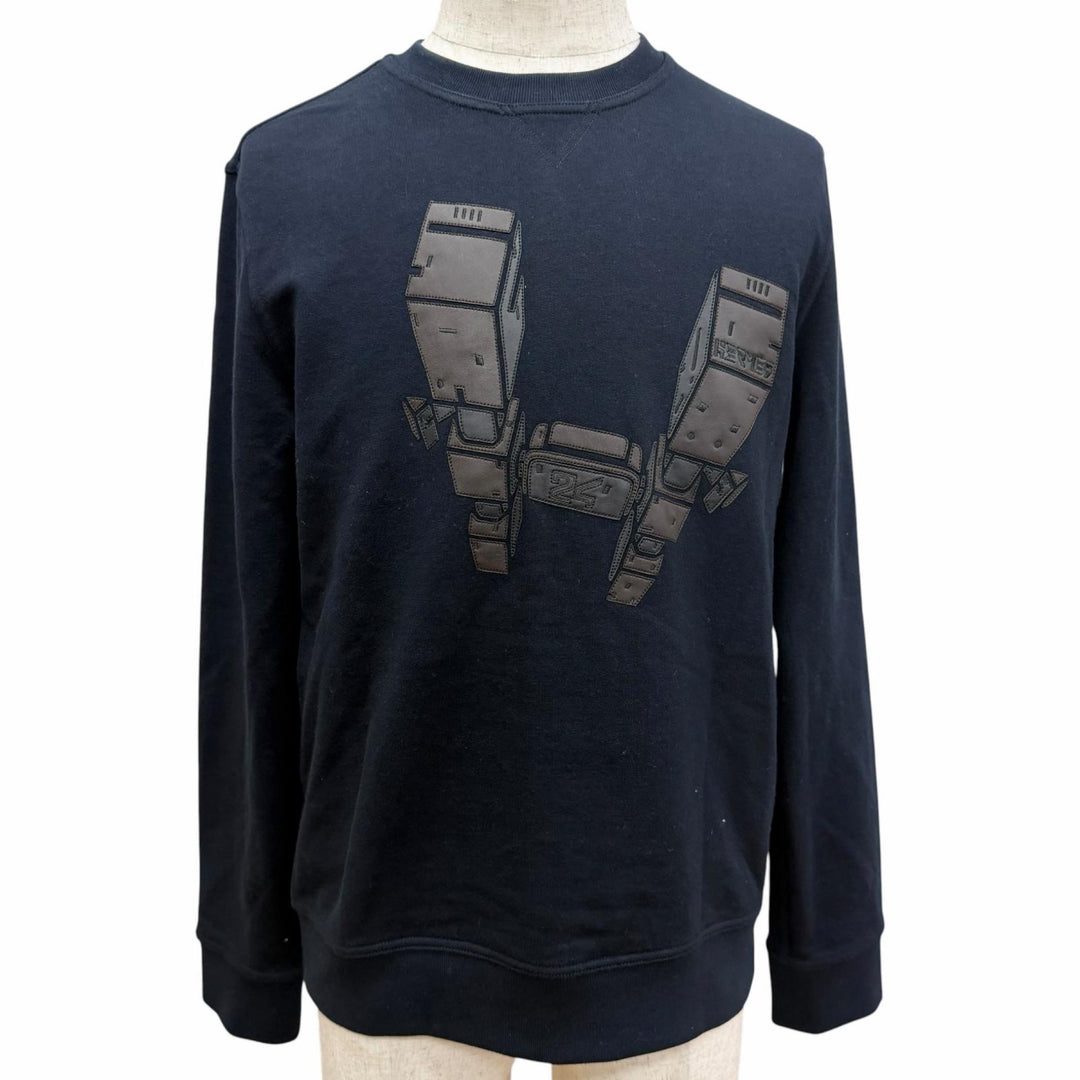 Discounted Great HERMES sweat ODYSSEY H-motif lambskin leather patch Navy cotton mens XS