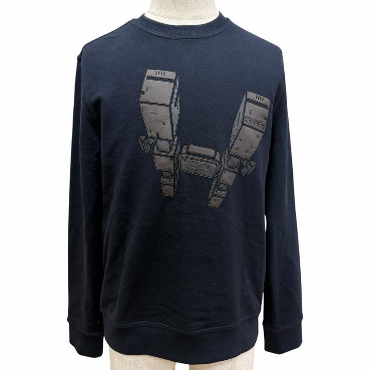 Discounted Great HERMES sweat ODYSSEY H-motif lambskin leather patch Navy cotton mens XS