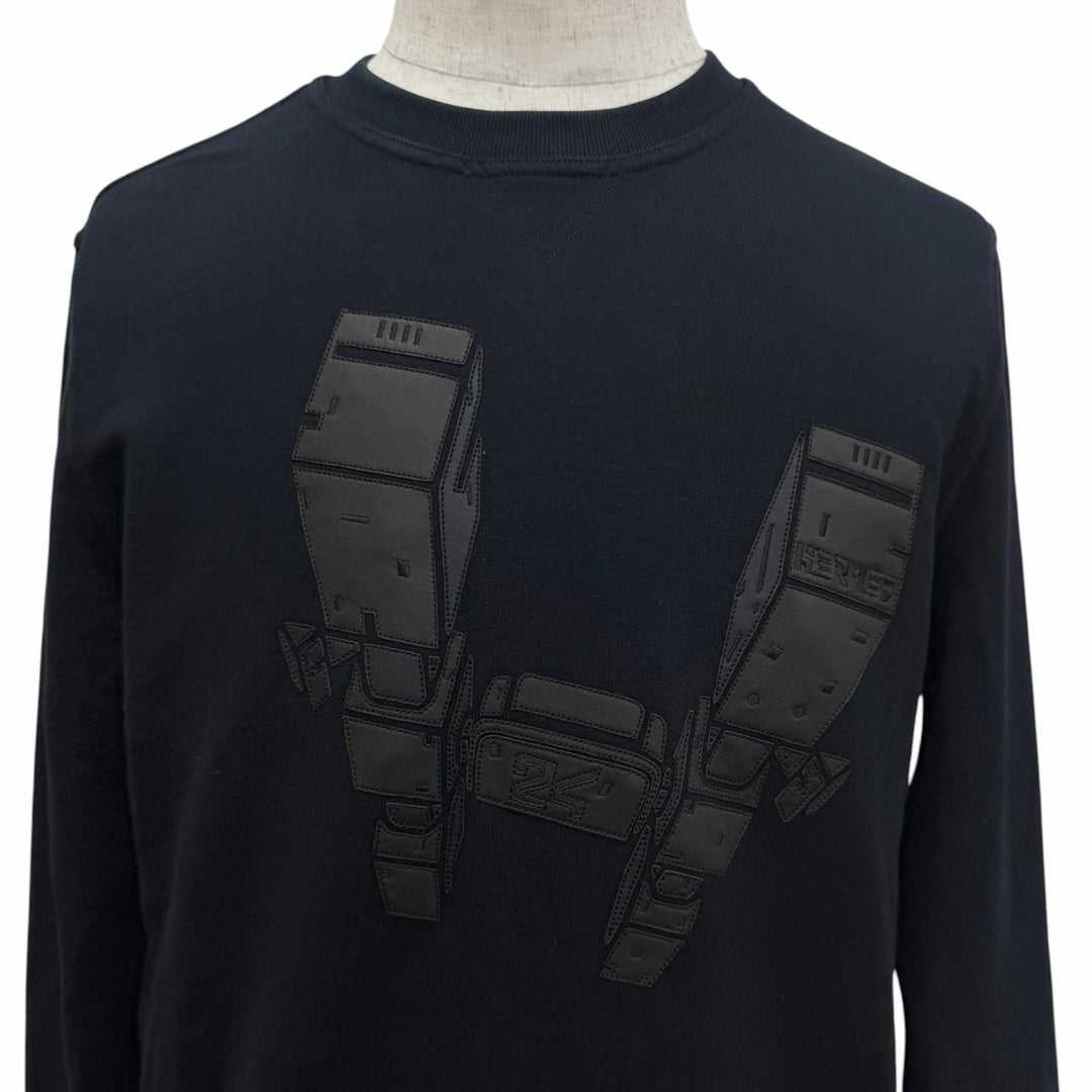Discounted Great HERMES sweat ODYSSEY H-motif lambskin leather patch Navy cotton mens XS