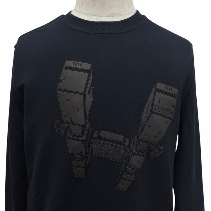 Discounted Great HERMES sweat ODYSSEY H-motif lambskin leather patch Navy cotton mens XS