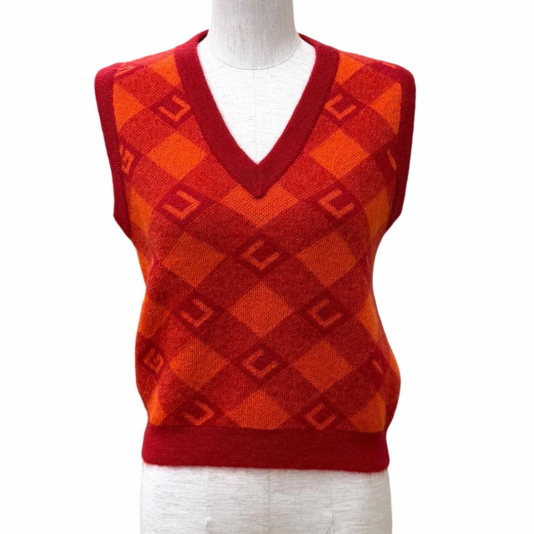Excellent GUCCI Best Logo design check pattern knit Orange mohair XXS 650397