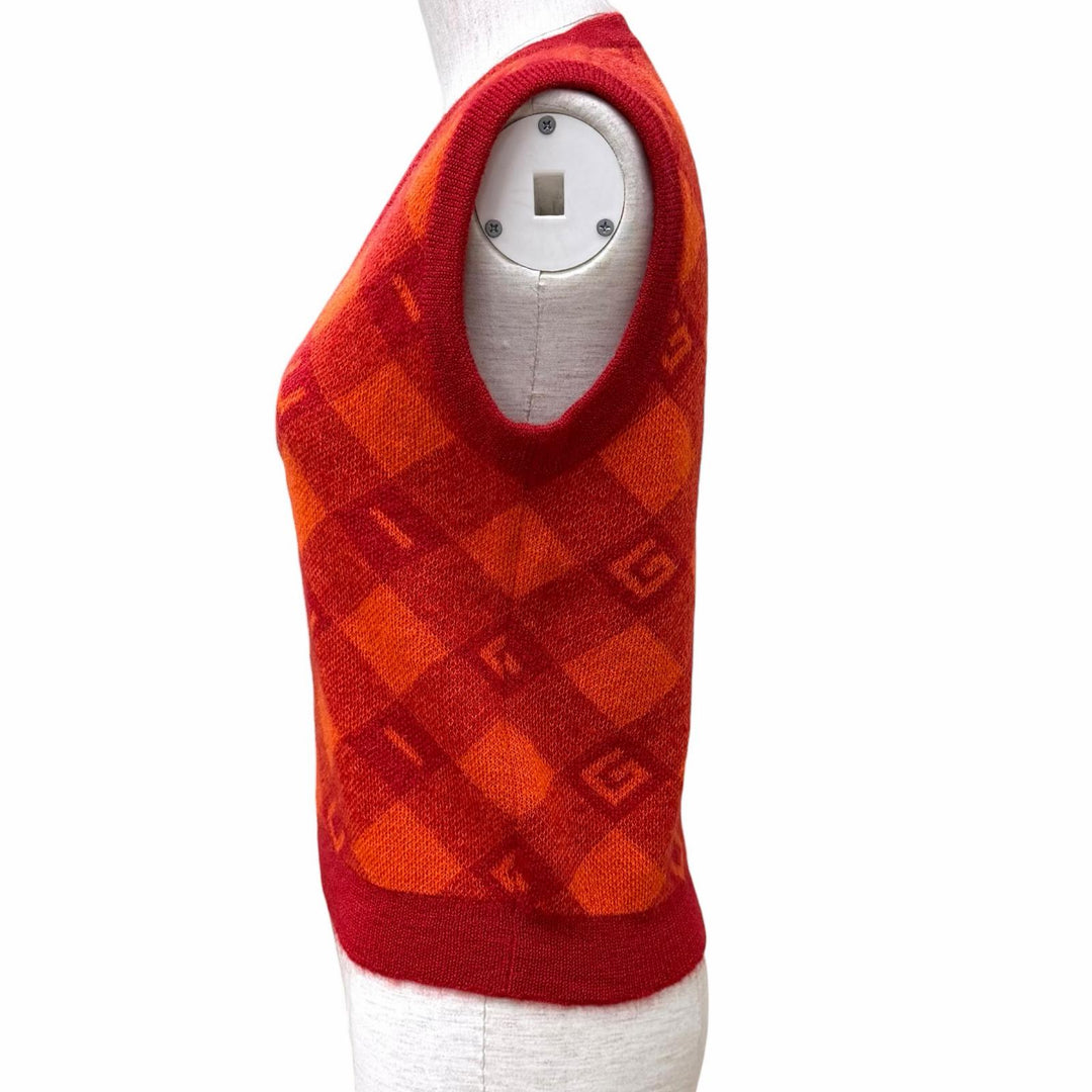 Excellent GUCCI Best Logo design check pattern knit Orange mohair XXS 650397