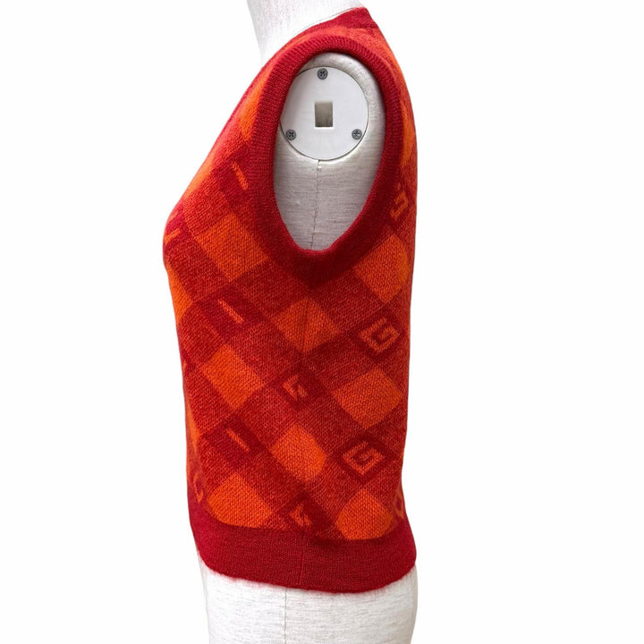 Excellent GUCCI Best Logo design check pattern knit Orange mohair XXS 650397