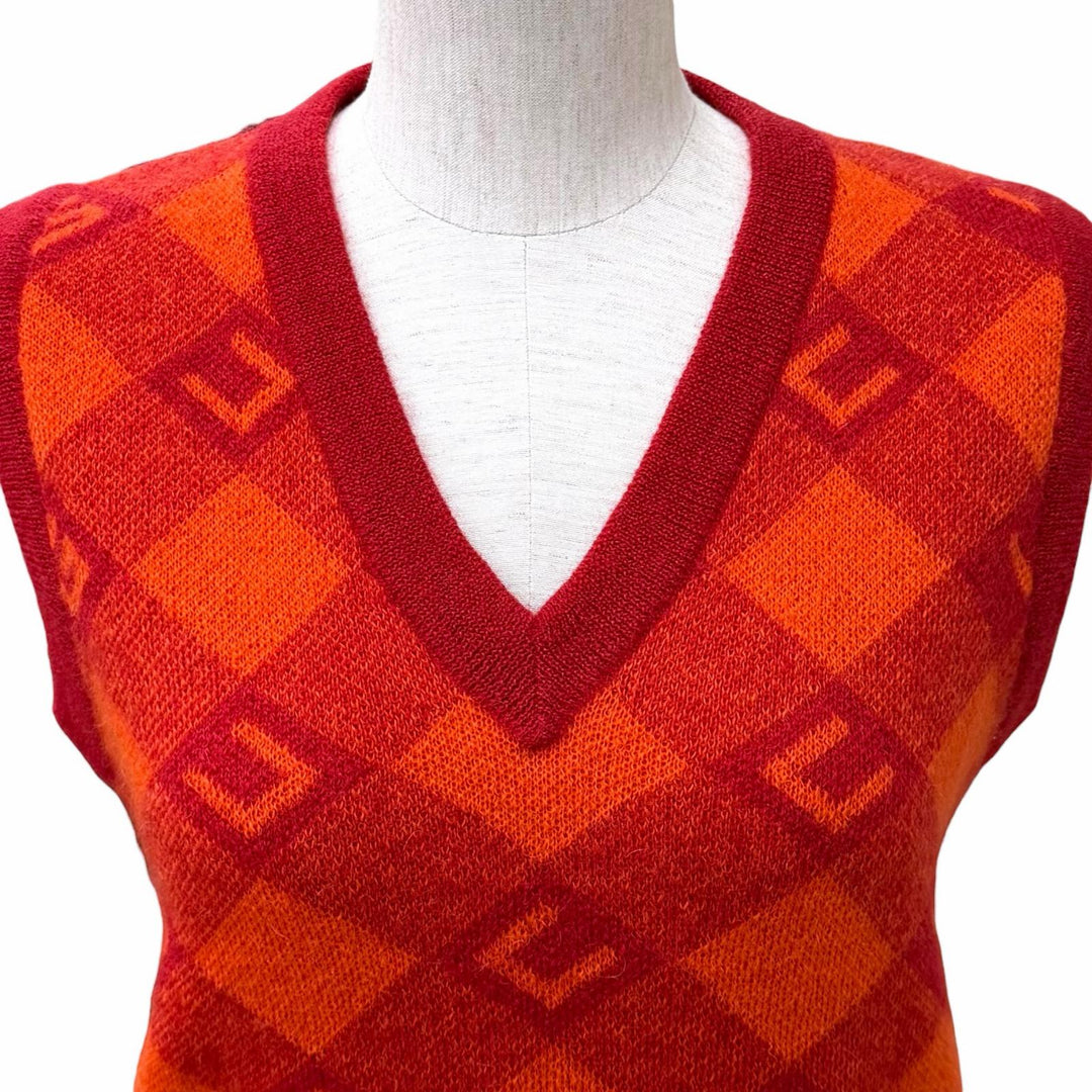 Excellent GUCCI Best Logo design check pattern knit Orange mohair XXS 650397