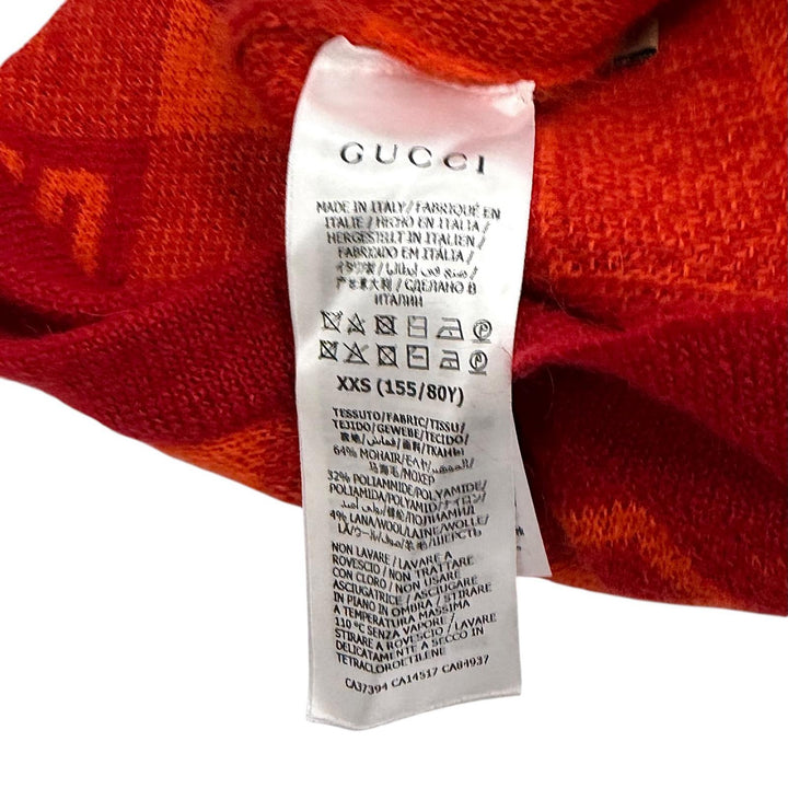 Excellent GUCCI Best Logo design check pattern knit Orange mohair XXS 650397