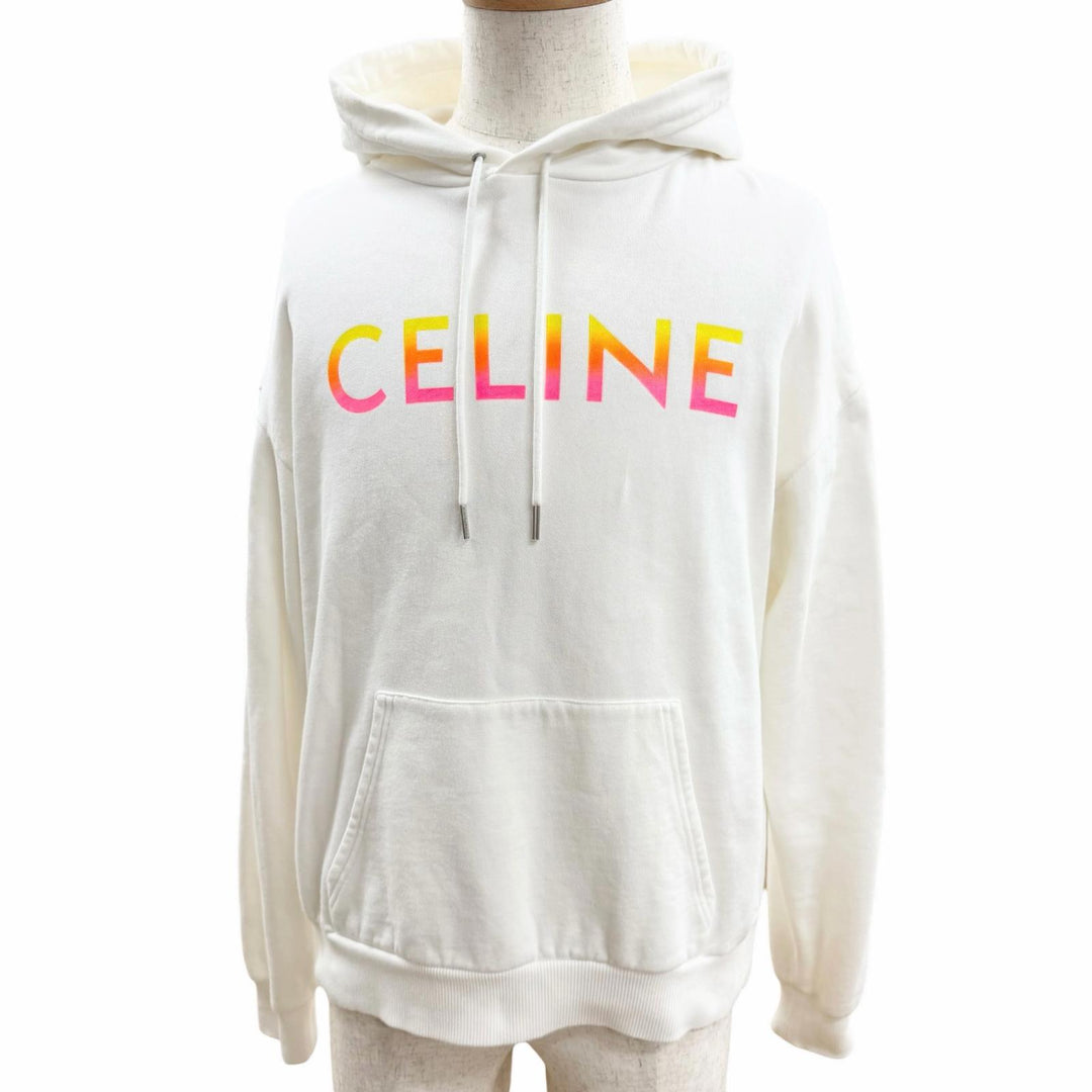 Excellent CELINE hoodie Gradient Logo Loose Hoodie white cotton mens S 2Y753670Q