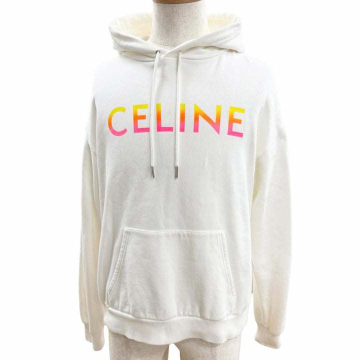 Excellent CELINE hoodie Gradient Logo Loose Hoodie white cotton mens S 2Y753670Q