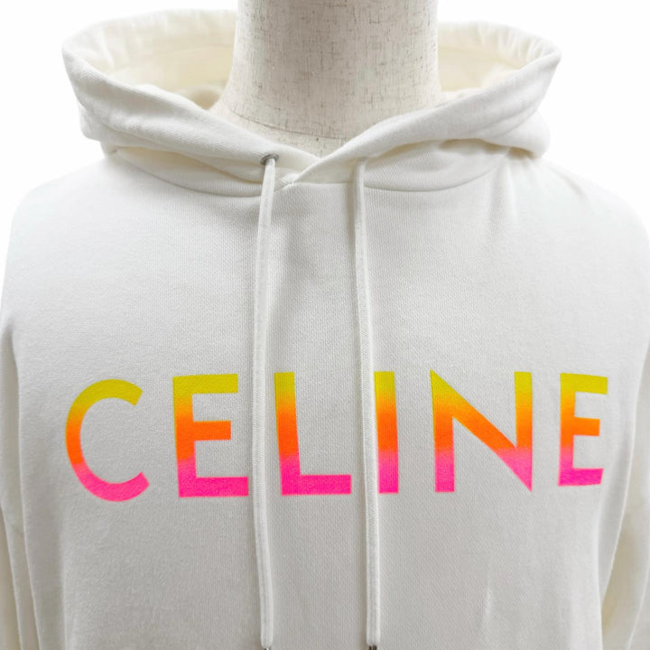 Excellent CELINE hoodie Gradient Logo Loose Hoodie white cotton mens S 2Y753670Q