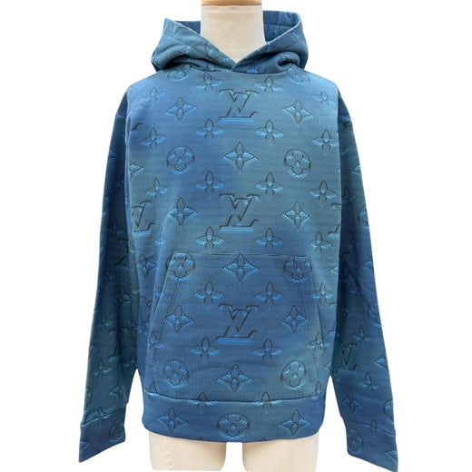 Excellent LOUIS VUITTON hoodie 3D Monogram Pullover blue cotton mens S