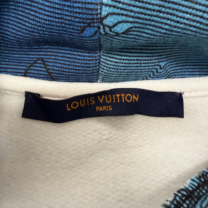 Excellent LOUIS VUITTON hoodie 3D Monogram Pullover blue cotton mens S