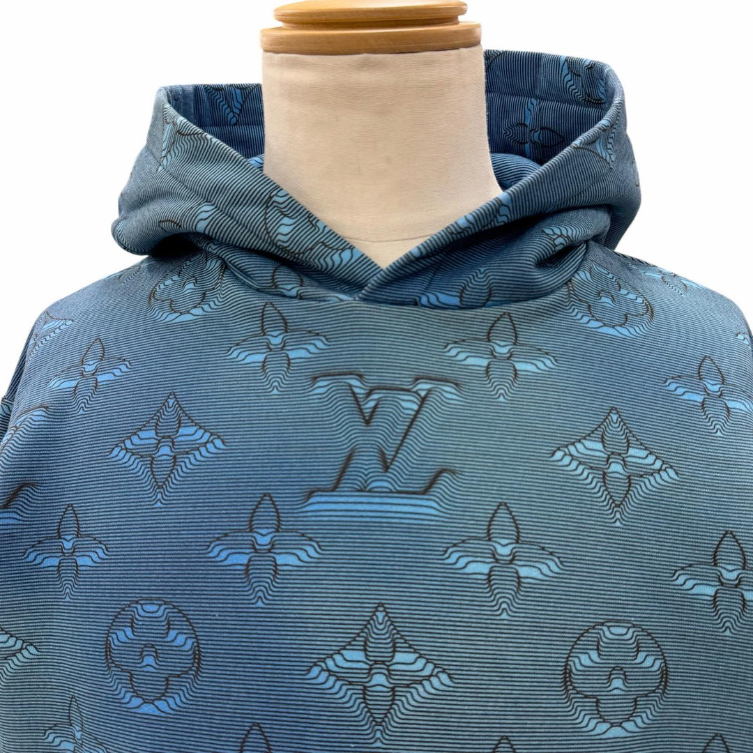 Excellent LOUIS VUITTON hoodie 3D Monogram Pullover blue cotton mens S