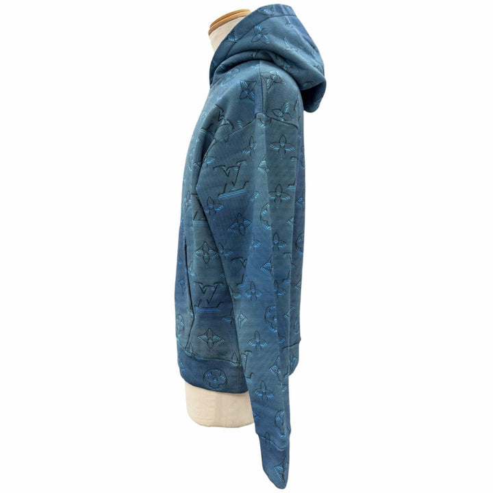 Excellent LOUIS VUITTON hoodie 3D Monogram Pullover blue cotton mens S