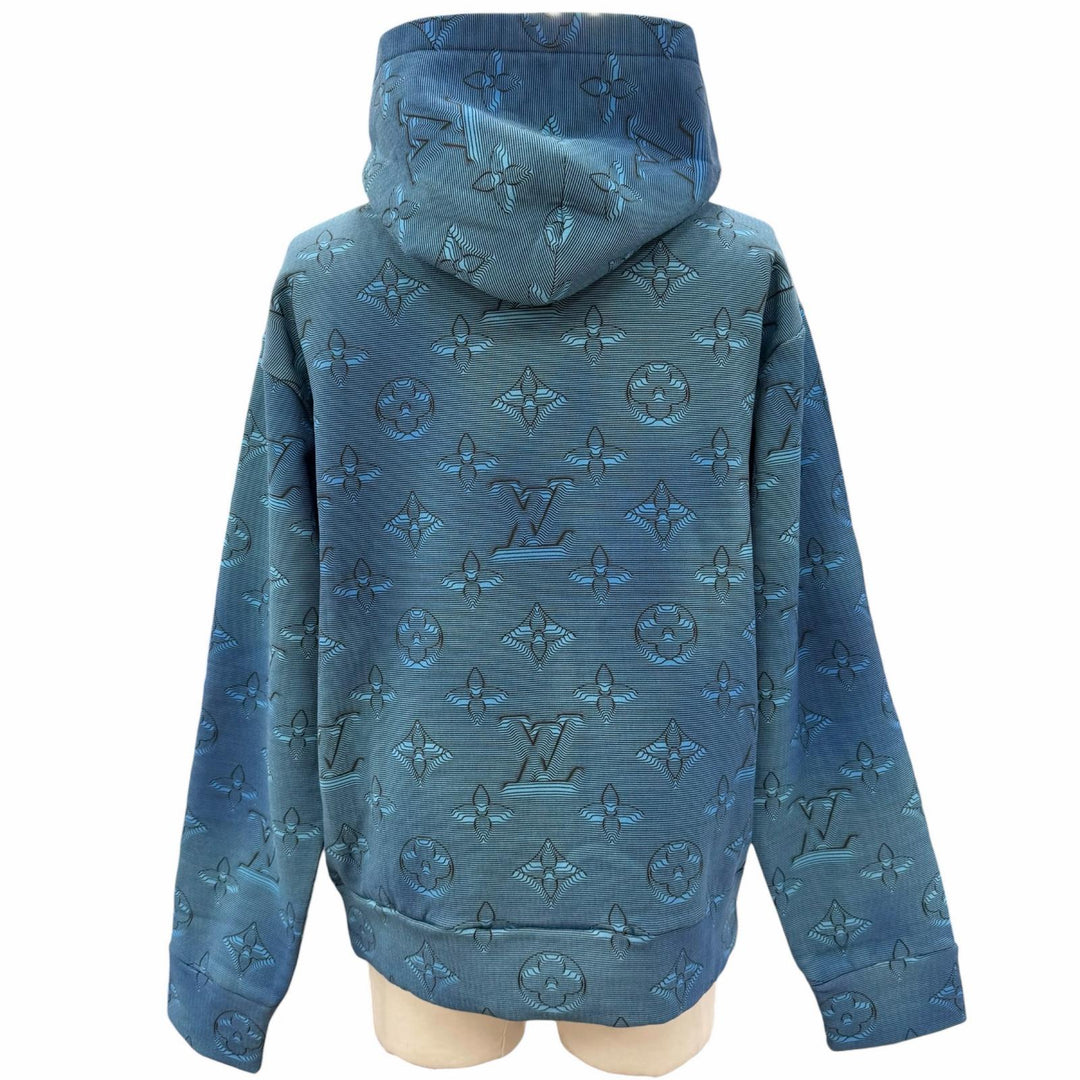 Excellent LOUIS VUITTON hoodie 3D Monogram Pullover blue cotton mens S
