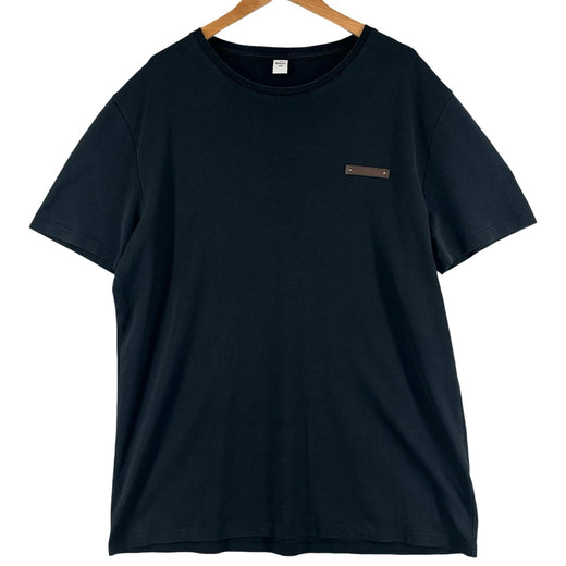 Great BERLUTI Short sleeve T-shirt Leather patch crew neck Dark navy cotton mens