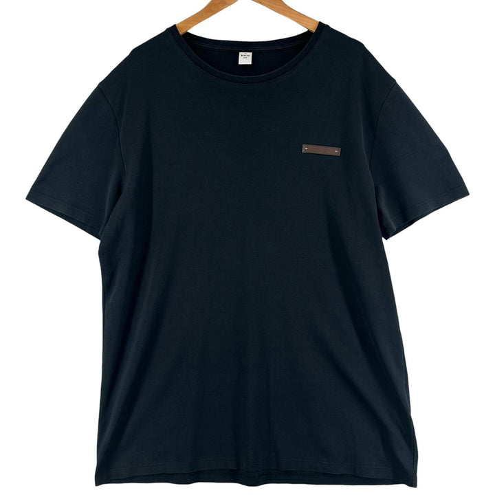 Great BERLUTI Short sleeve T-shirt Leather patch crew neck Dark navy cotton mens
