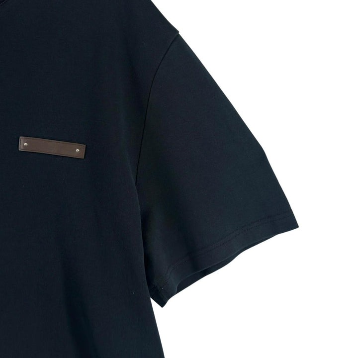 Great BERLUTI Short sleeve T-shirt Leather patch crew neck Dark navy cotton mens