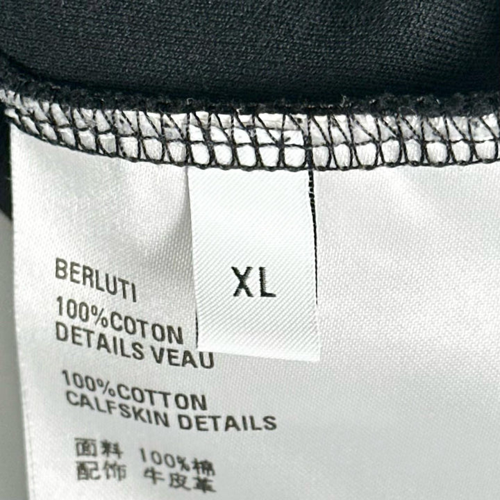 Great BERLUTI Short sleeve T-shirt Leather patch crew neck Dark navy cotton mens