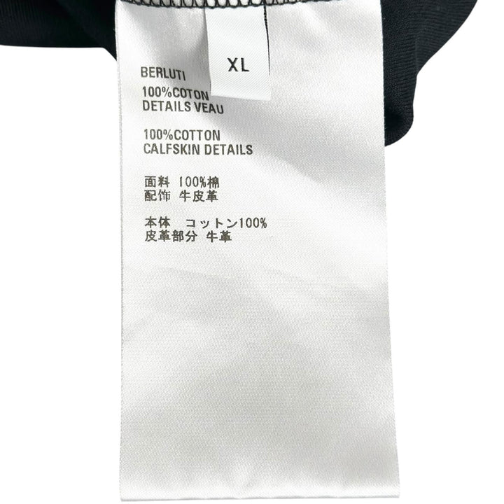 Great BERLUTI Short sleeve T-shirt Leather patch crew neck Dark navy cotton mens