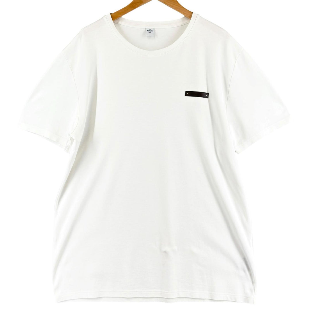 Great BERLUTI Short sleeve T-shirt Leather patch crew neck white cotton mens XL