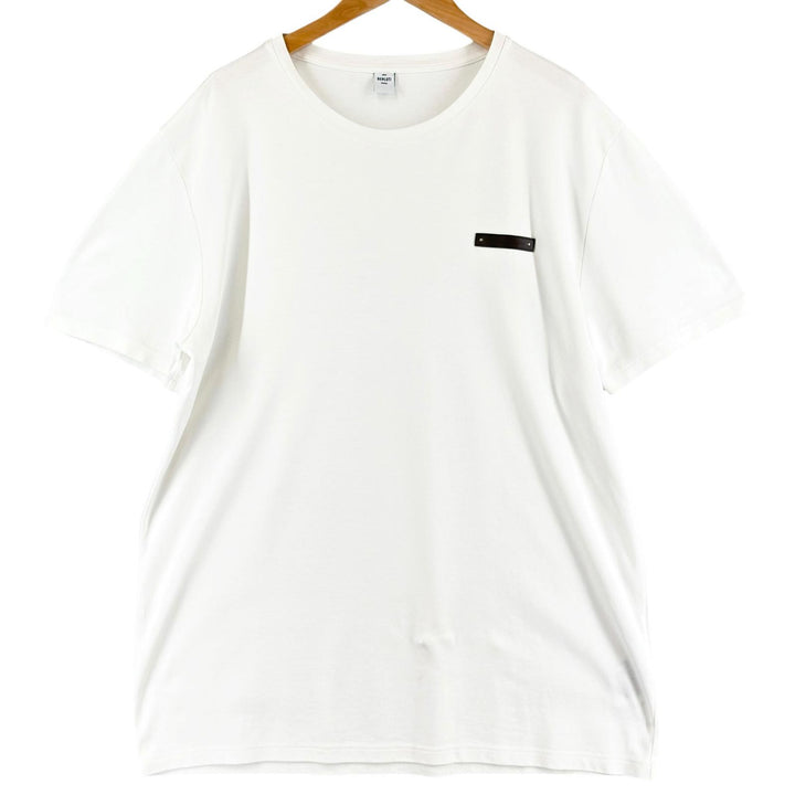 Great BERLUTI Short sleeve T-shirt Leather patch crew neck white cotton mens XL