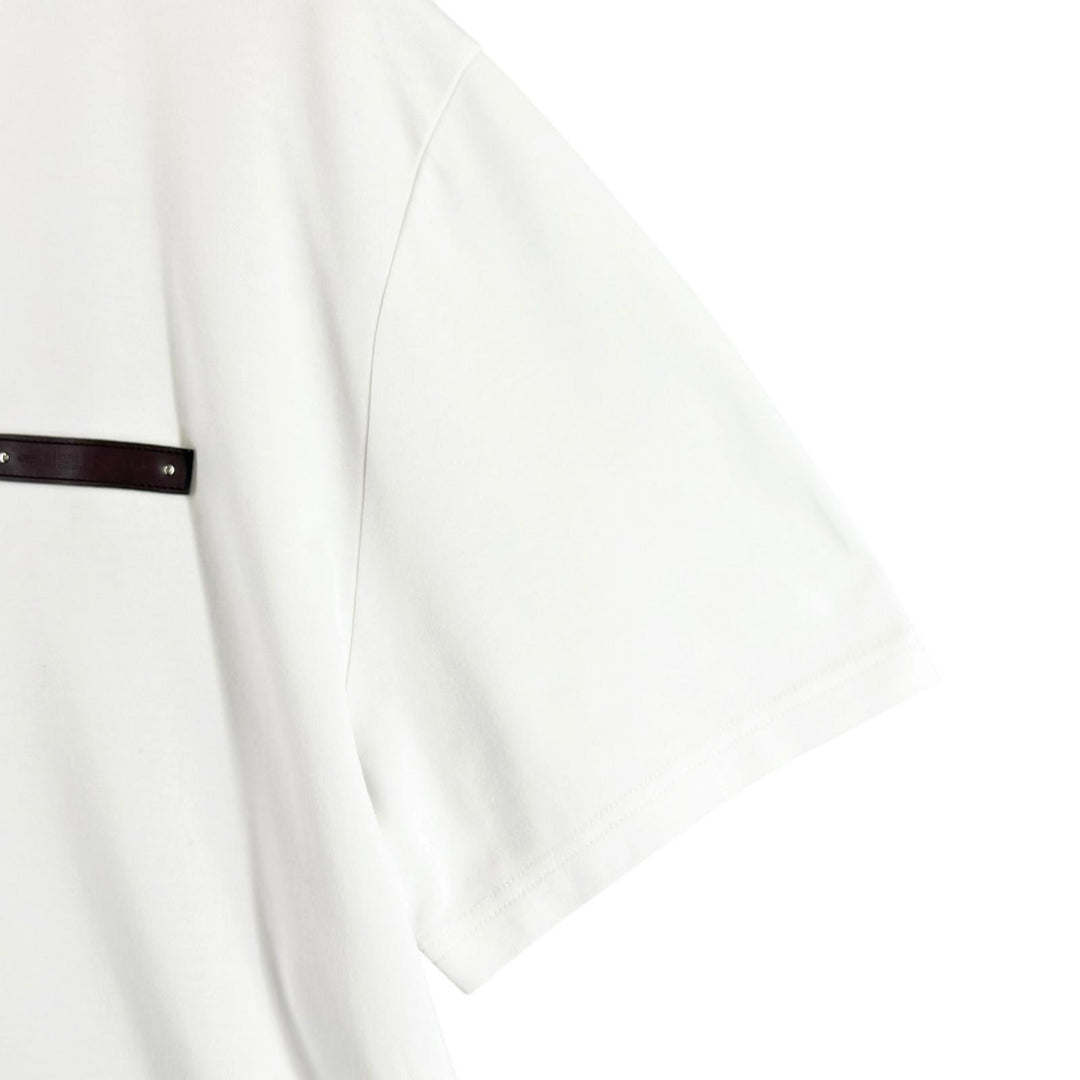 Great BERLUTI Short sleeve T-shirt Leather patch crew neck white cotton mens XL