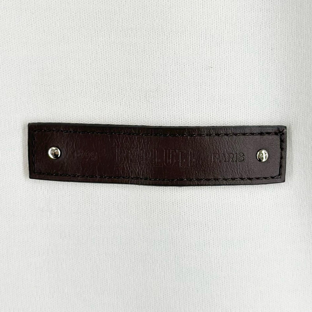 Great BERLUTI Short sleeve T-shirt Leather patch crew neck white cotton mens XL