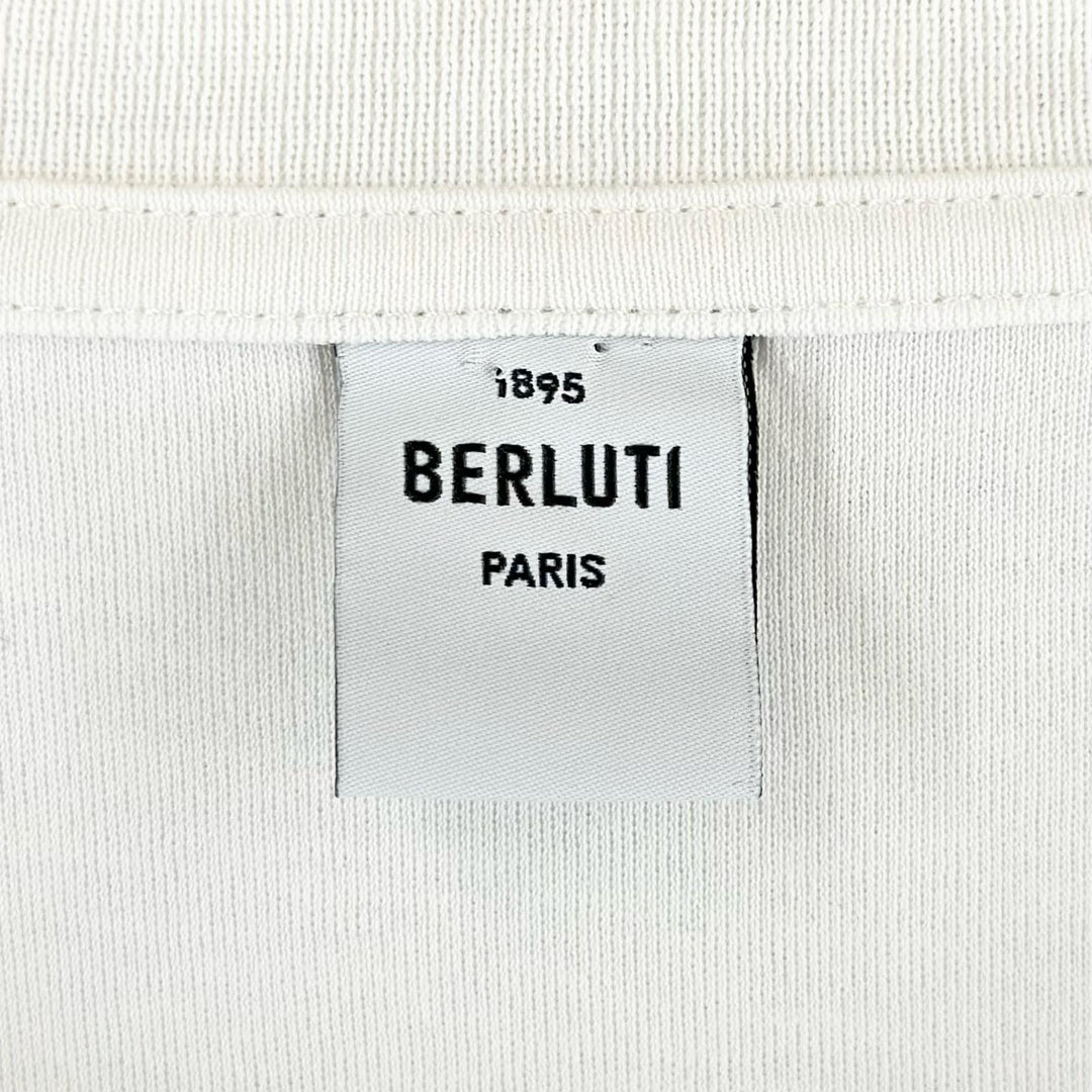 Great BERLUTI Short sleeve T-shirt Leather patch crew neck white cotton mens XL