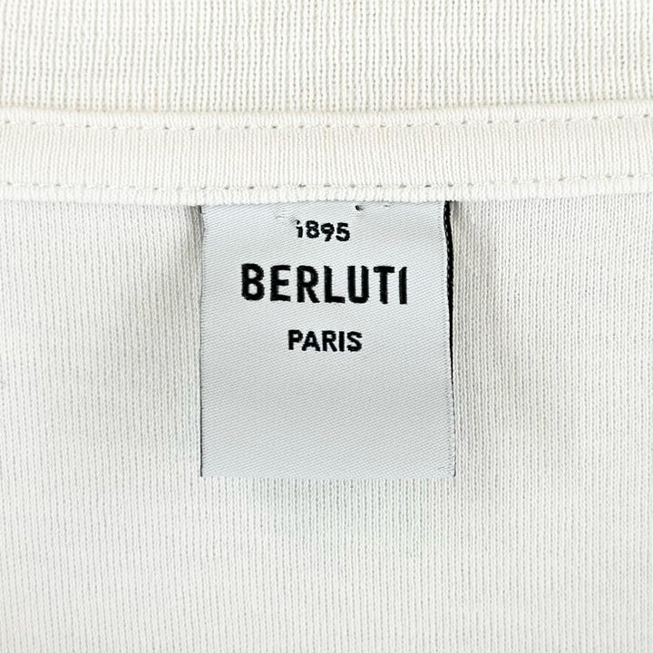 Great BERLUTI Short sleeve T-shirt Leather patch crew neck white cotton mens XL