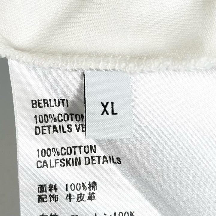 Great BERLUTI Short sleeve T-shirt Leather patch crew neck white cotton mens XL