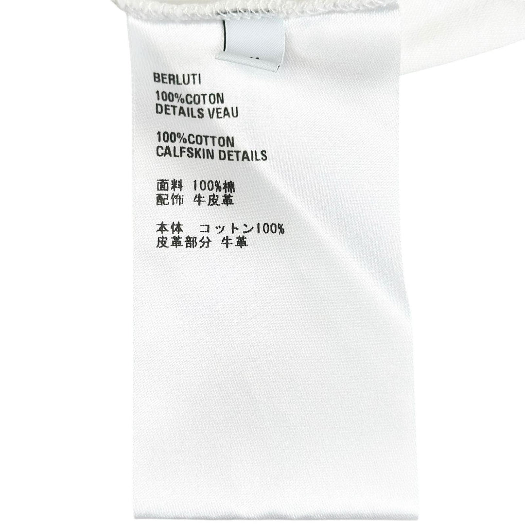 Great BERLUTI Short sleeve T-shirt Leather patch crew neck white cotton mens XL