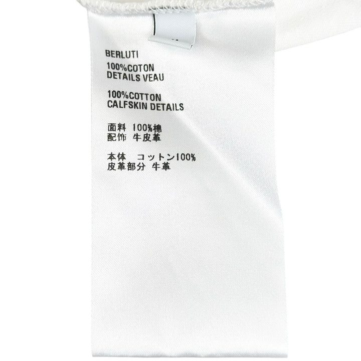 Great BERLUTI Short sleeve T-shirt Leather patch crew neck white cotton mens XL