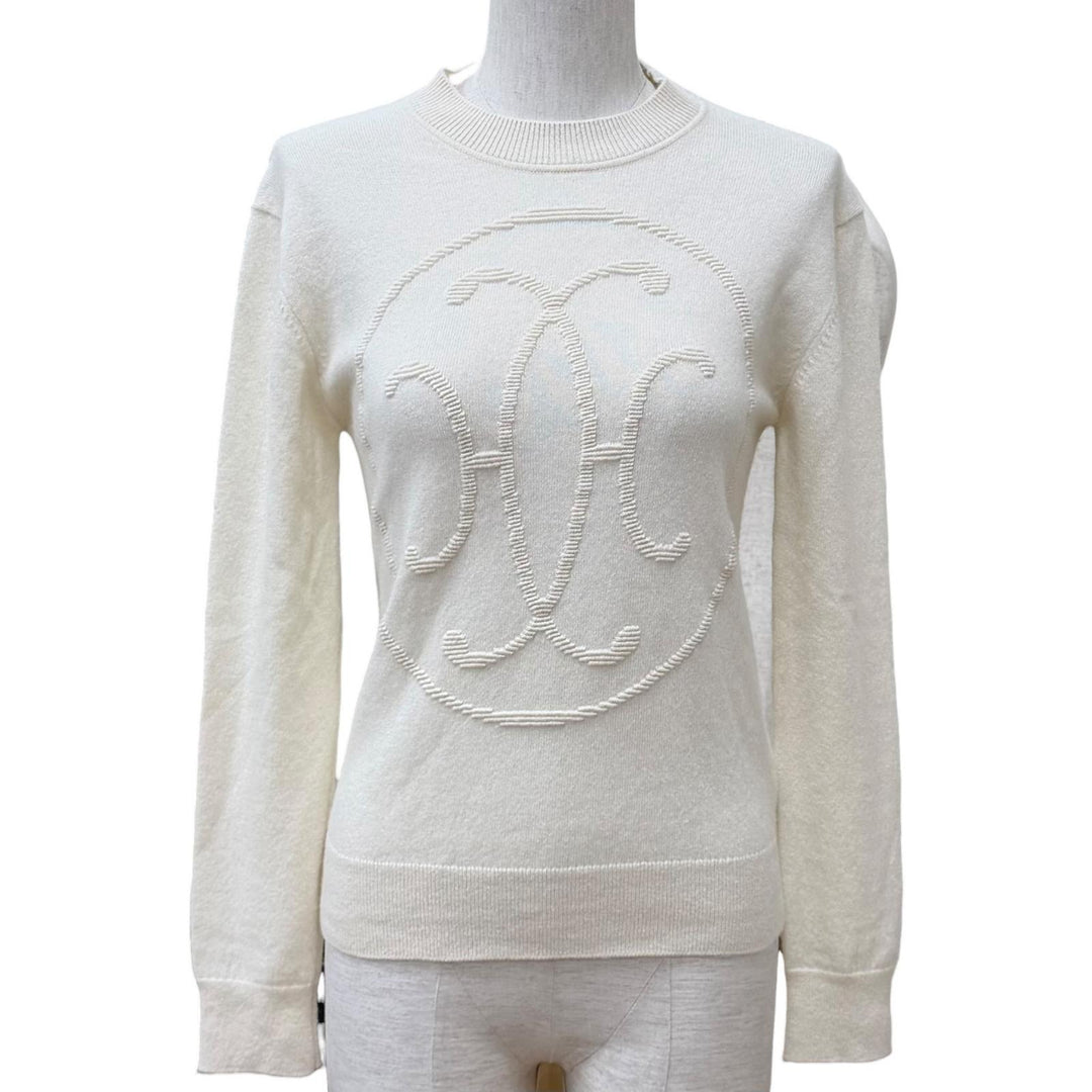 Excellent HERMES knit H-Lift Crew Neck Long Sleeve Ivory cashmere 36 2604D1