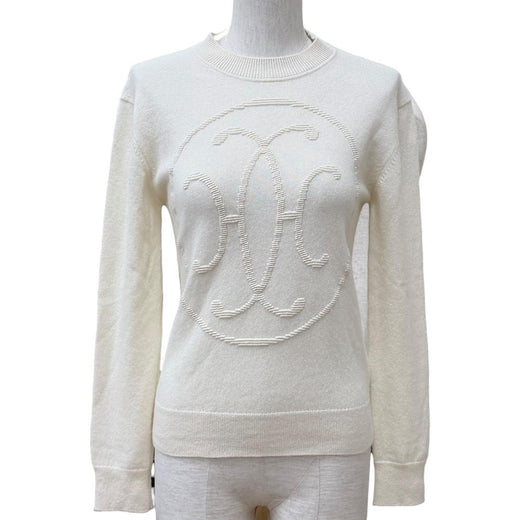 Excellent HERMES knit H-Lift Crew Neck Long Sleeve Ivory cashmere 36 2604D1