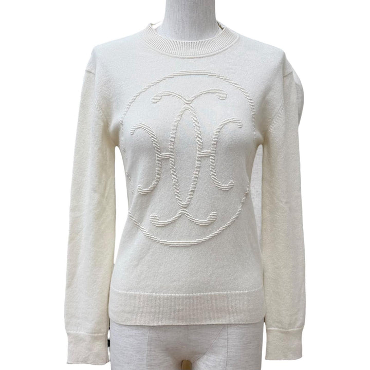 Excellent HERMES knit H-Lift Crew Neck Long Sleeve Ivory cashmere 36 2604D1