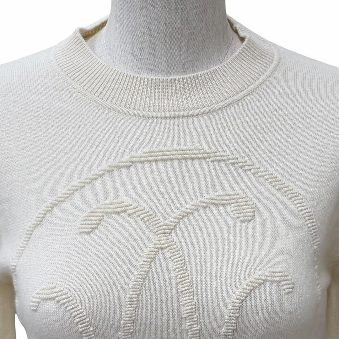 Excellent HERMES knit H-Lift Crew Neck Long Sleeve Ivory cashmere 36 2604D1