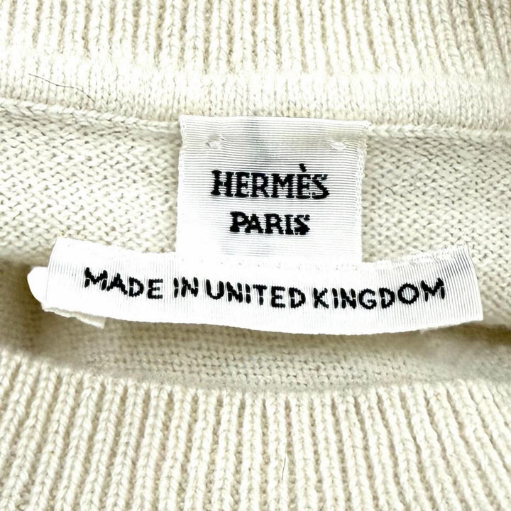 Excellent HERMES knit H-Lift Crew Neck Long Sleeve Ivory cashmere 36 2604D1