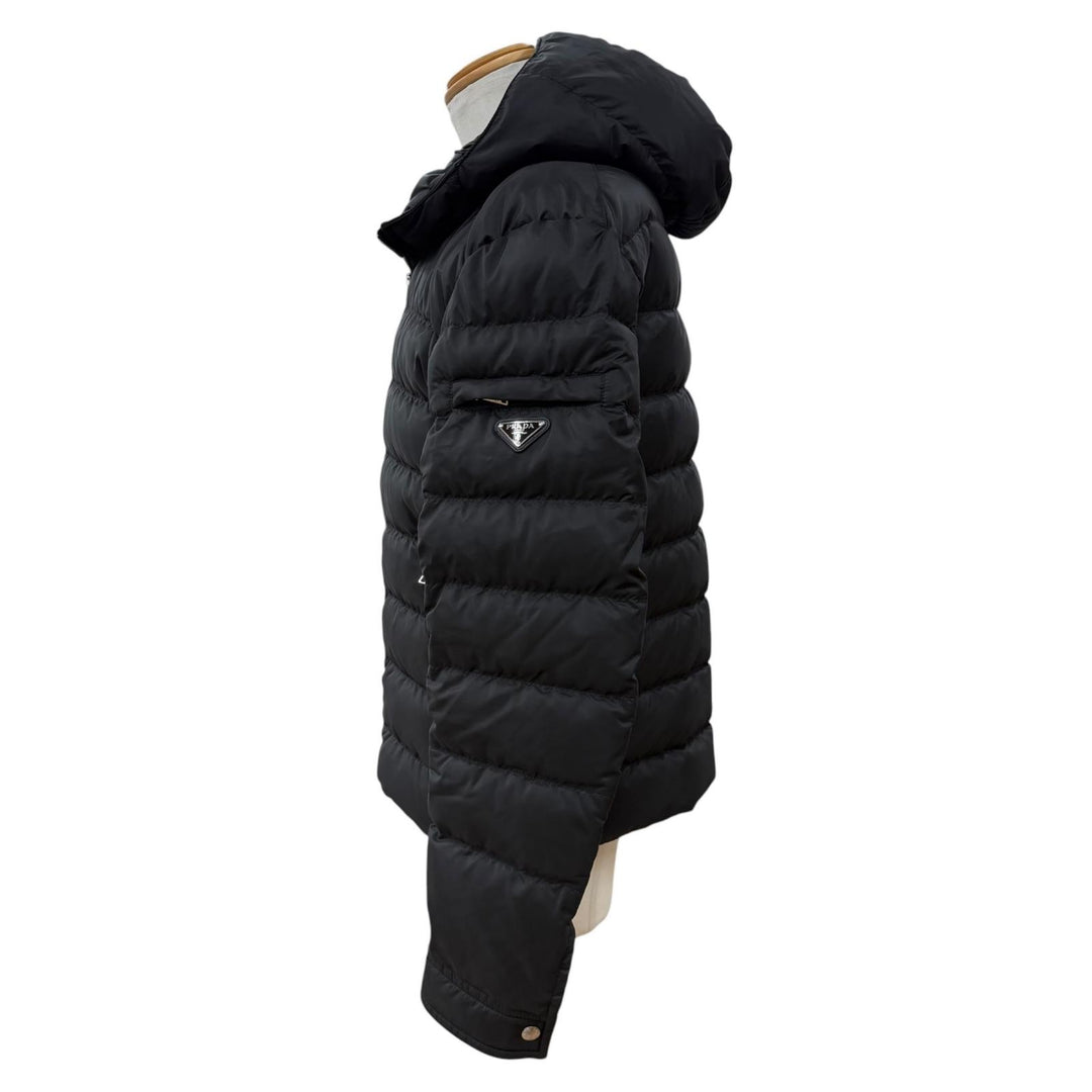 Great PRADA Down jacket Triangle logo black polyester mens 50 SGH072
