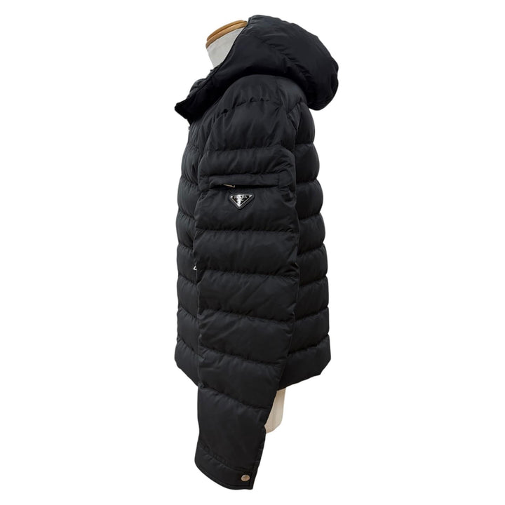 Great PRADA Down jacket Triangle logo black polyester mens 50 SGH072