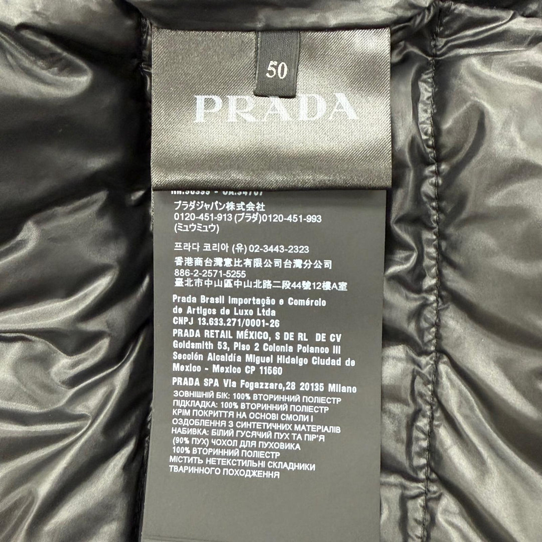 Great PRADA Down jacket Triangle logo black polyester mens 50 SGH072